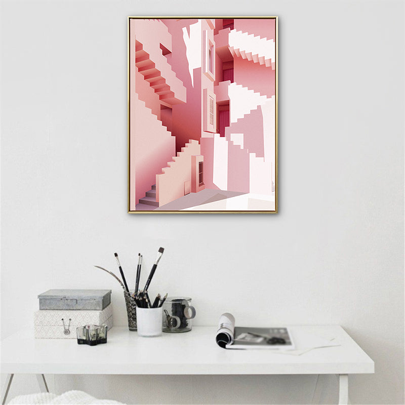 Pastel Color Nordic Canvas Art Illustration Architecture Wall Decor for Sitting Room Clearhalo 'Arts' 'Canvas Art' 1783421