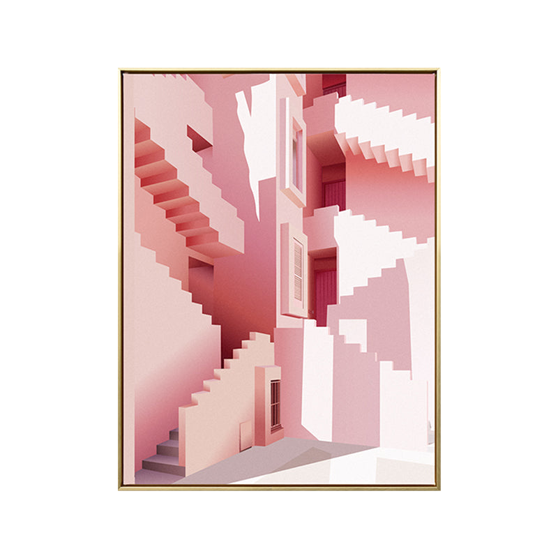 Pastel Color Nordic Canvas Art Illustration Architecture Wall Decor for Sitting Room Clearhalo 'Arts' 'Canvas Art' 1783422