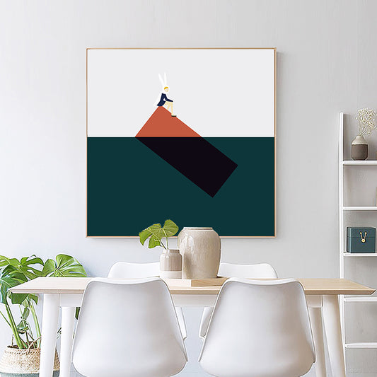 Cute Bunny Girl Canvas Wall Art Dining Room Geometry Wall Decor, Multiple Size Options Green