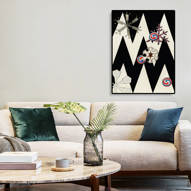 Zigzag Pattern Canvas Print Boys Room Geometric Wall Art in Dark Color, Textured Clearhalo 'Arts' 'Canvas Art' 1783486
