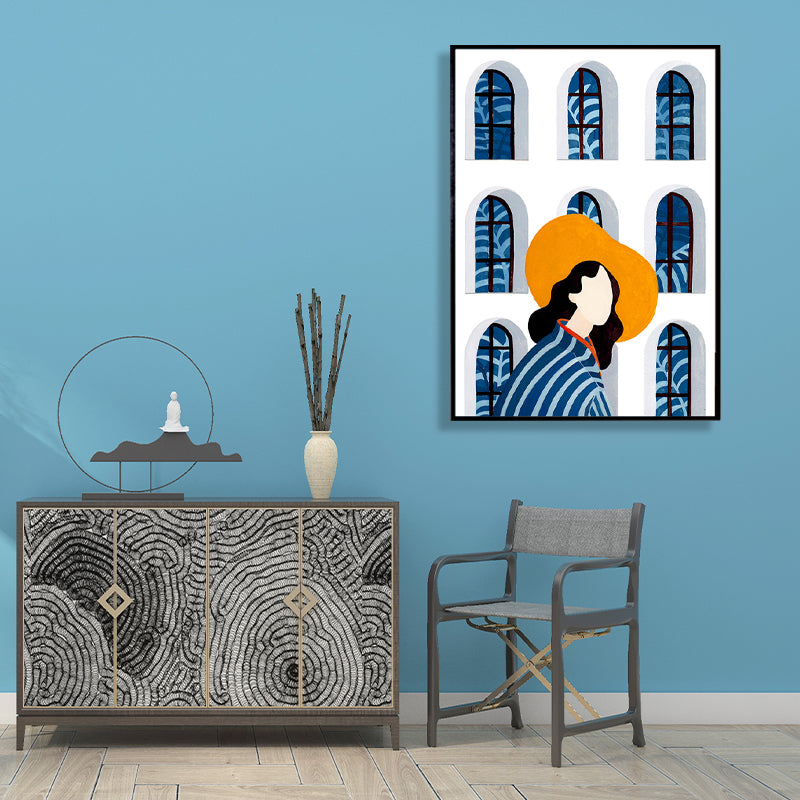 Sightseeing Canvas Print Nordic Fashion Girl Drawing Wall Art Decor in Light Color Clearhalo 'Arts' 'Canvas Art' 1783555