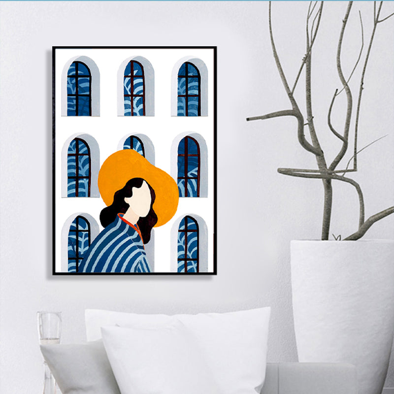 Sightseeing Canvas Print Nordic Fashion Girl Drawing Wall Art Decor in Light Color Clearhalo 'Arts' 'Canvas Art' 1783556