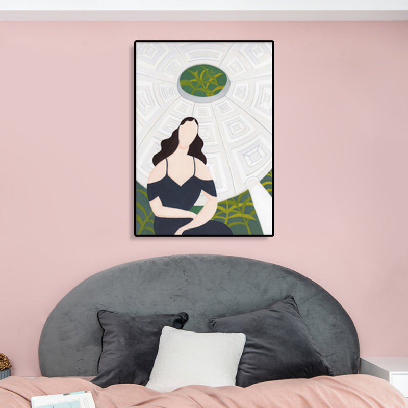 Sightseeing Canvas Print Nordic Fashion Girl Drawing Wall Art Decor in Light Color Clearhalo 'Arts' 'Canvas Art' 1783562