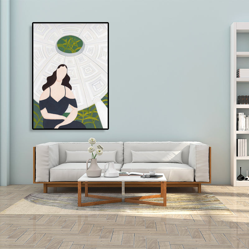 Sightseeing Canvas Print Nordic Fashion Girl Drawing Wall Art Decor in Light Color Clearhalo 'Arts' 'Canvas Art' 1783563