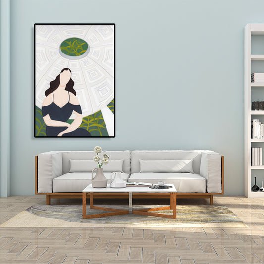 Sightseeing Canvas Print Nordic Fashion Girl Drawing Wall Art Decor in Light Color Clearhalo 'Arts' 'Canvas Art' 1783563