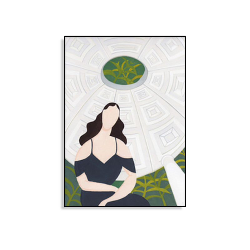 Sightseeing Canvas Print Nordic Fashion Girl Drawing Wall Art Decor in Light Color Clearhalo 'Arts' 'Canvas Art' 1783564