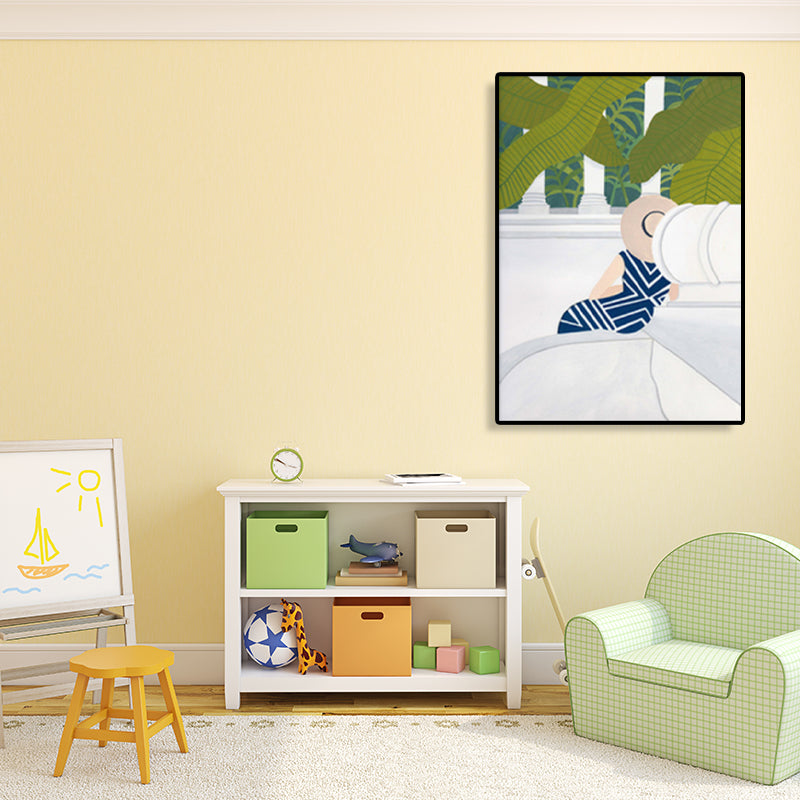 Sightseeing Canvas Print Nordic Fashion Girl Drawing Wall Art Decor in Light Color Clearhalo 'Arts' 'Canvas Art' 1783566