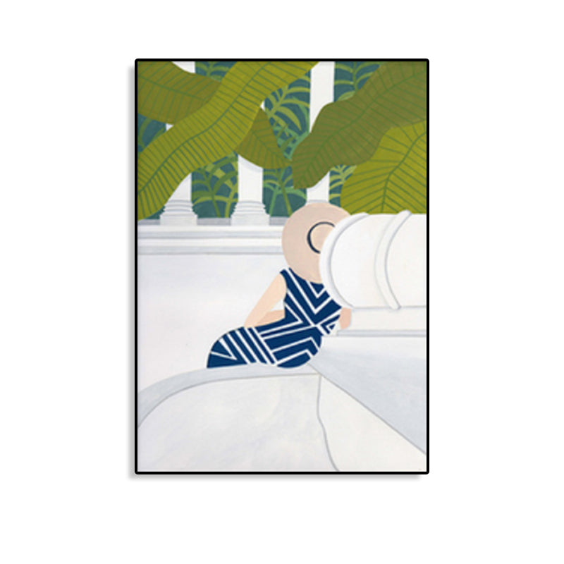 Sightseeing Canvas Print Nordic Fashion Girl Drawing Wall Art Decor in Light Color Clearhalo 'Arts' 'Canvas Art' 1783568