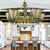 Villa Shuttlecock Chandelier with Central Dome Art Glass Tiffany Vintage Trapezoid/Flared shaped Hanging Light in Yellow Yellow Flared Clearhalo 'Ceiling Lights' 'Chandeliers' 'Industrial' 'Middle Century Chandeliers' 'Tiffany Chandeliers' 'Tiffany close to ceiling' 'Tiffany' Lighting' 178369