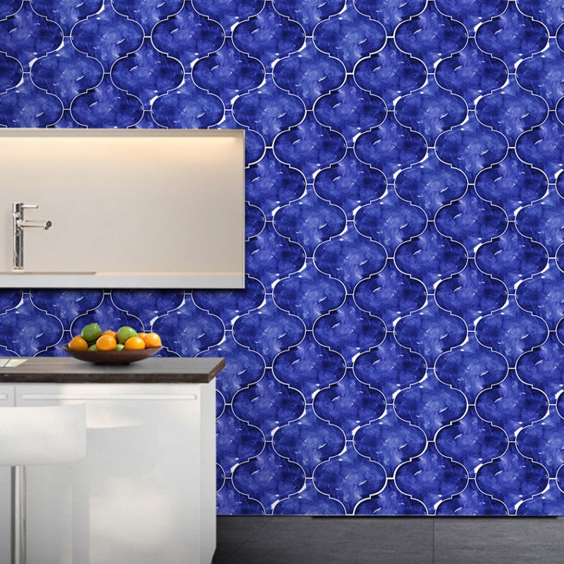 Dark Blue Ogee Wallpaper Panel Set Peel and Paste Bohemian Kitchen Wall Covering Clearhalo 'Wall Decor' 'Wallpaper' 1783748