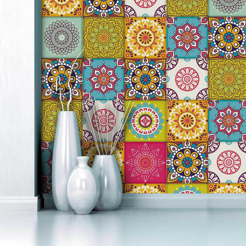 Mandala Wallpaper Border Peel and Paste Boho Girls Room Wall Decor, 16.5' L x 8" W Red-Yellow-Blue-Green Clearhalo 'Wall Decor' 'Wallpaper' 1783750