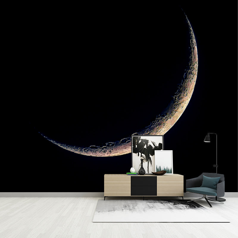 Minimal Thin Crescent Moon Mural Decal for Kids Room Customized Wall Decor in Black Black Design 2 Clearhalo 'Wall Decor' 'Wall Mural' 1783753
