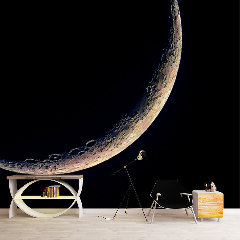Minimal Thin Crescent Moon Mural Decal for Kids Room Customized Wall Decor in Black Clearhalo 'Wall Decor' 'Wall Mural' 1783754