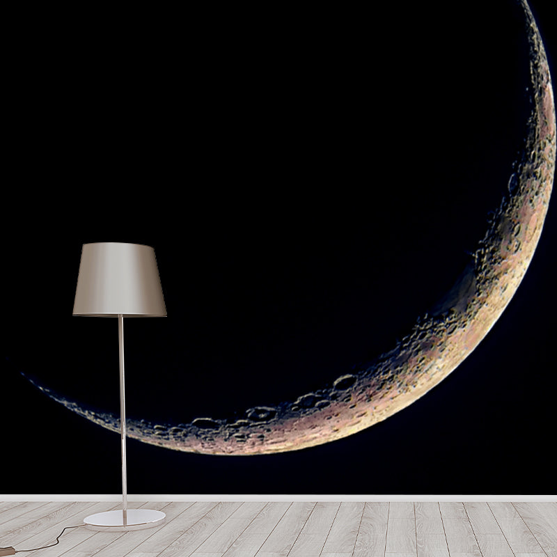 Minimal Thin Crescent Moon Mural Decal for Kids Room Customized Wall Decor in Black Clearhalo 'Wall Decor' 'Wall Mural' 1783755
