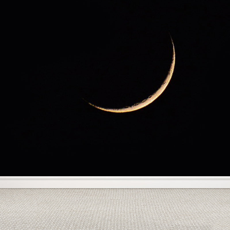 Minimal Thin Crescent Moon Mural Decal for Kids Room Customized Wall Decor in Black Clearhalo 'Wall Decor' 'Wall Mural' 1783760