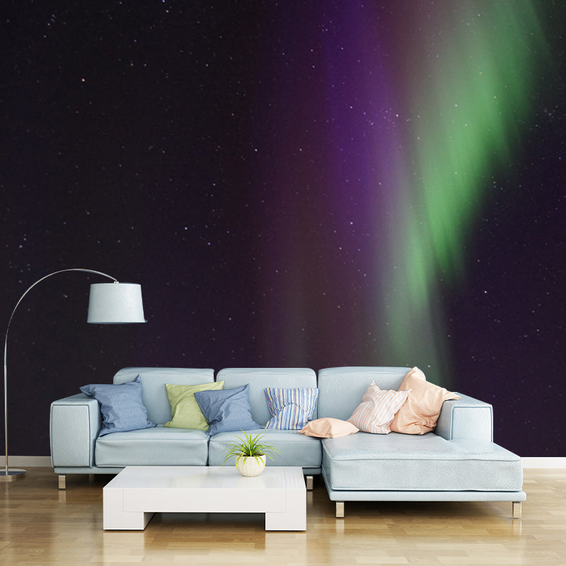 Purple-Green Aurora Borealis Mural Moisture Resistant Wall Decor for Living Room Clearhalo 'Wall Decor' 'Wall Mural' 1783765