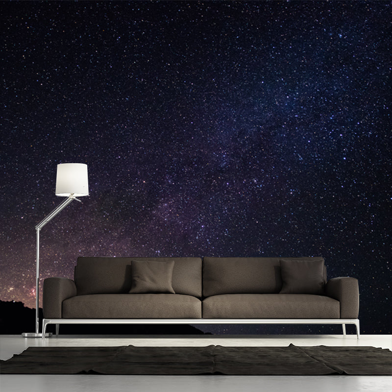 Mountain and Night Stars Mural Decal Black-Blue Contemporary Wall Decor for Living Room Black-Blue Clearhalo 'Wall Decor' 'Wall Mural' 1783768