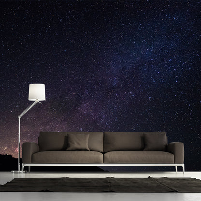 Mountain and Night Stars Mural Decal Black-Blue Contemporary Wall Decor for Living Room Black-Blue Clearhalo 'Wall Decor' 'Wall Mural' 1783768