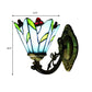 Stained Glass Flower and Leaf Wall Light 1 Head Antique Tiffany Wall Sconce in Blue for Kitchen Clearhalo 'Industrial' 'Middle century wall lights' 'Tiffany wall lights' 'Tiffany' 'Wall Lamps & Sconces' 'Wall Lights' Lighting' 178378