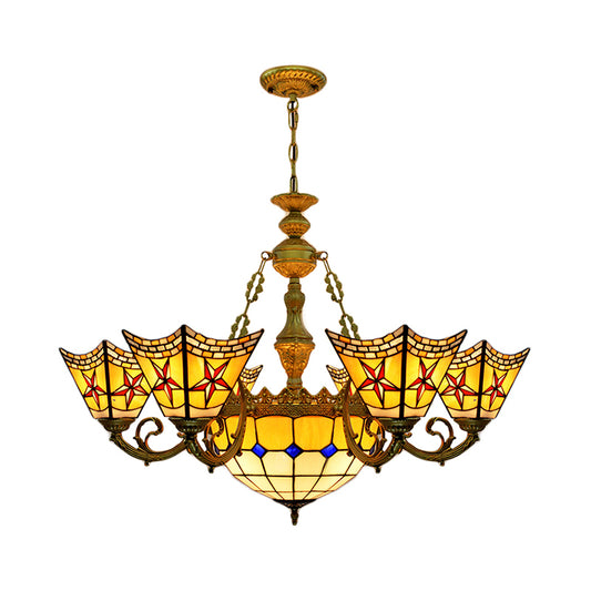 Tiffany Antique Craftsman Chandelier Stained Glass Yellow Pendant Light with Centre Bowl for Hotel Clearhalo 'Ceiling Lights' 'Chandeliers' 'Close To Ceiling Lights' 'Industrial' 'Middle Century Chandeliers' 'Tiffany Chandeliers' 'Tiffany close to ceiling' 'Tiffany' Lighting' 178381