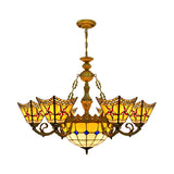 Tiffany Antique Craftsman Chandelier Stained Glass Yellow Pendant Light with Centre Bowl for Hotel Clearhalo 'Ceiling Lights' 'Chandeliers' 'Close To Ceiling Lights' 'Industrial' 'Middle Century Chandeliers' 'Tiffany Chandeliers' 'Tiffany close to ceiling' 'Tiffany' Lighting' 178381