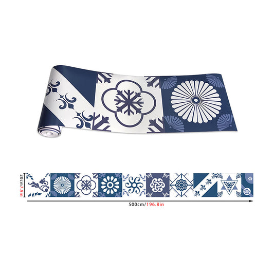 Smooth Blue Wallpaper Border Bohemia Flower Tiles Adhesive Wall Art, 16.5' L x 8" W Clearhalo 'Wall Decor' 'Wallpaper' 1783835
