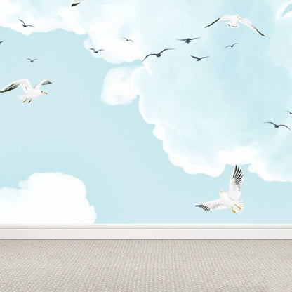 Giant Modern Mural Decal Soft Color Sky Scenery Wall Decor, Custom Size Available Light Blue Clearhalo 'Wall Decor' 'Wall Mural' 1783904