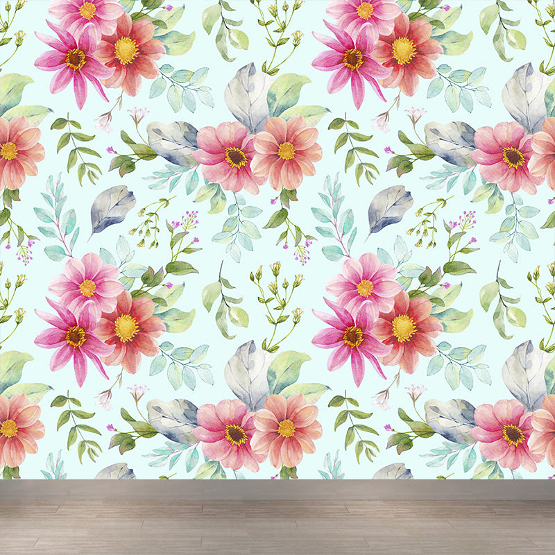 Modern Blossom Flower Print Mural Wallpaper Pastel Color Florentine Wall Covering Green Clearhalo 'Wall Decor' 'Wall Mural' 1783924