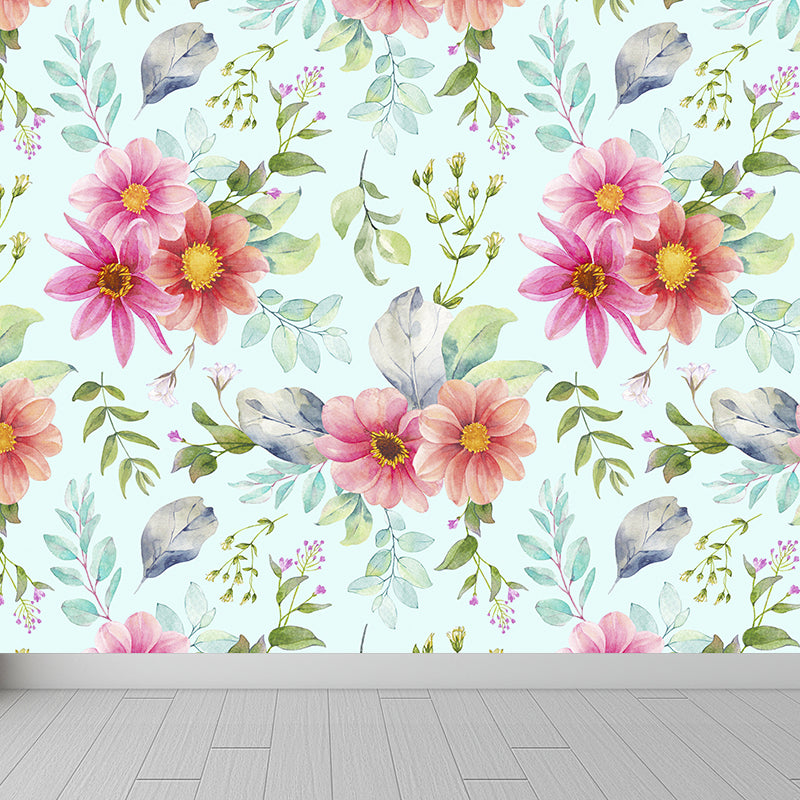 Modern Blossom Flower Print Mural Wallpaper Pastel Color Florentine Wall Covering Clearhalo 'Wall Decor' 'Wall Mural' 1783926