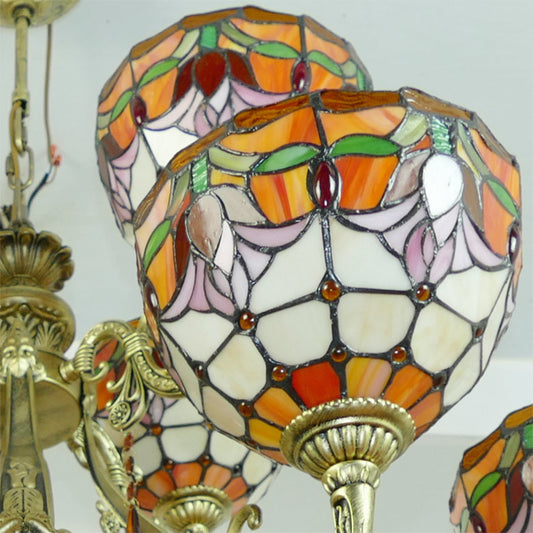 Tiffany Rustic Orange Chandelier Flower Stained Glass Pendant Lamp with Agate for Living Room Clearhalo 'Ceiling Lights' 'Chandeliers' 'Close To Ceiling Lights' 'Industrial' 'Middle Century Chandeliers' 'Tiffany Chandeliers' 'Tiffany close to ceiling' 'Tiffany' Lighting' 178392