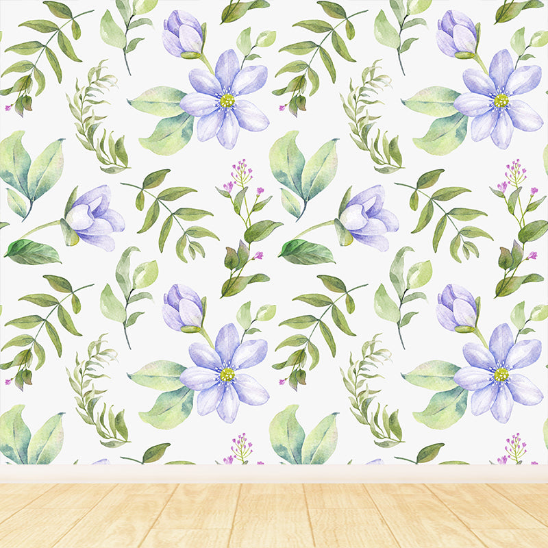 Modern Blossom Flower Print Mural Wallpaper Pastel Color Florentine Wall Covering Light Green Clearhalo 'Wall Decor' 'Wall Mural' 1783934