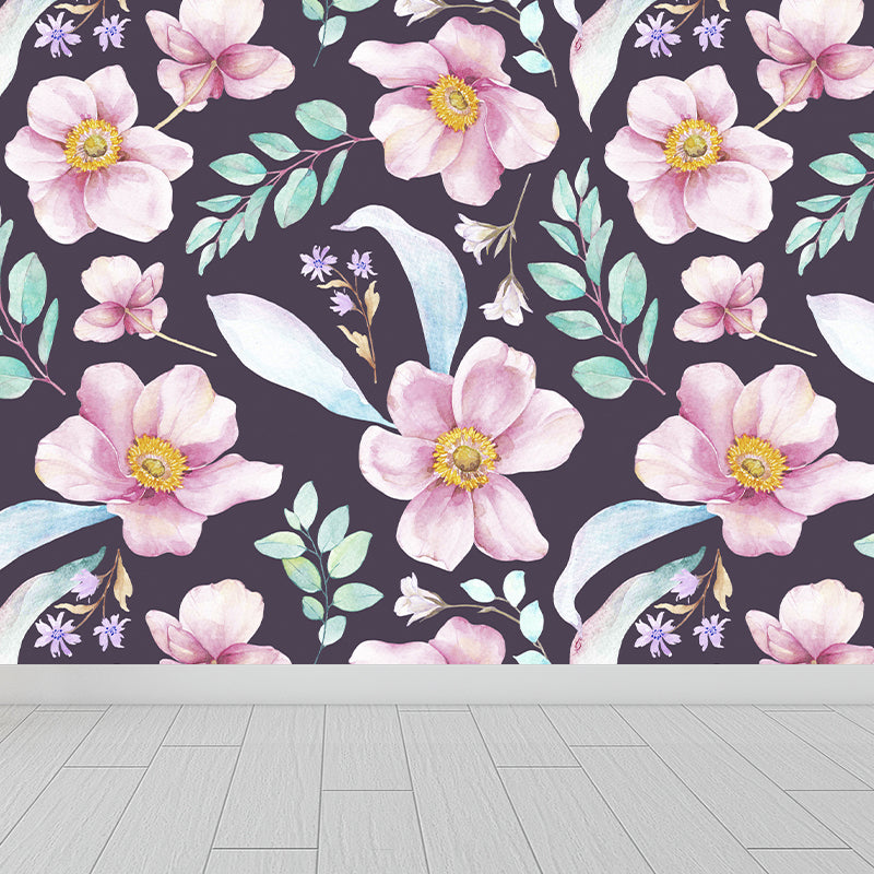 Modern Blossom Flower Print Mural Wallpaper Pastel Color Florentine Wall Covering Clearhalo 'Wall Decor' 'Wall Mural' 1783940