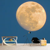 Blue-Yellow Gibbous Moon Mural Astronomy Modernist Washable Wall Decor for Bedroom Clearhalo 'Wall Decor' 'Wall Mural' 1783980