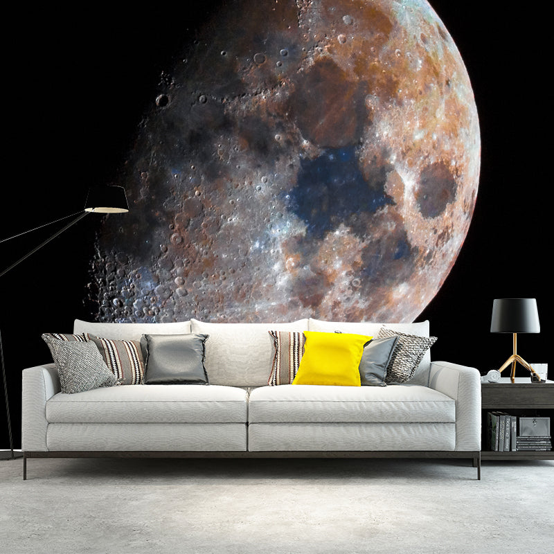 Modern Waxing Gibbous Moon Mural Black-Grey Kids Bedroom Wall Art, Made to Measure Black-Brown Clearhalo 'Wall Decor' 'Wall Mural' 1783983