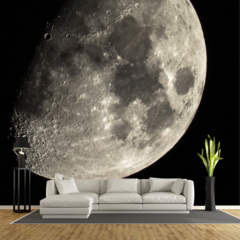 Modern Waxing Gibbous Moon Mural Black-Grey Kids Bedroom Wall Art, Made to Measure Black-Gray Clearhalo 'Wall Decor' 'Wall Mural' 1783988
