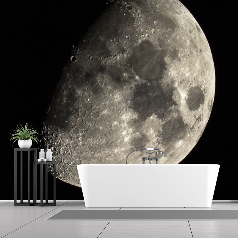 Modern Waxing Gibbous Moon Mural Black-Grey Kids Bedroom Wall Art, Made to Measure Clearhalo 'Wall Decor' 'Wall Mural' 1783989