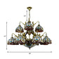 Brown 15 Lights Chandelier Lighting Tiffany Cut Glass Dome Pendant Lamp for Living Room with Mermaid Design Clearhalo 'Ceiling Lights' 'Chandeliers' 'Close To Ceiling Lights' 'Industrial' 'Middle Century Chandeliers' 'Tiffany Chandeliers' 'Tiffany close to ceiling' 'Tiffany' Lighting' 178400