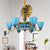 9/7 Lights Cone Hanging Light with Center Dome Antique Tiffany Chandelier in Blue for Lobby 7 Blue Clearhalo 'Ceiling Lights' 'Chandeliers' 'Industrial' 'Middle Century Chandeliers' 'Tiffany Chandeliers' 'Tiffany close to ceiling' 'Tiffany' Lighting' 178410