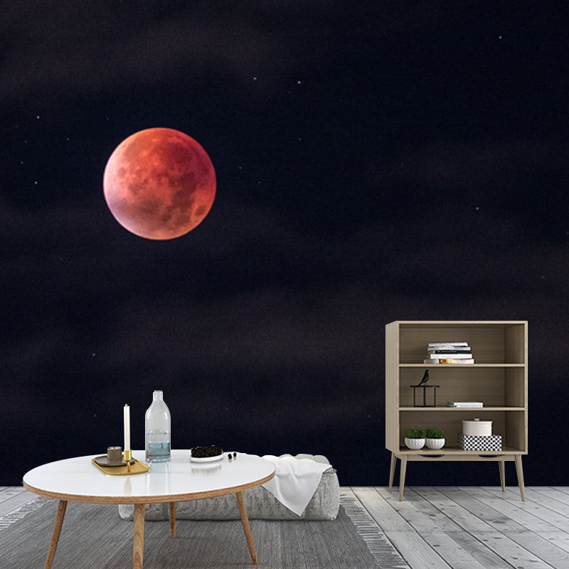 Photography Blood Moon Wall Mural for Bedroom, Black and Red, Personalized Size Available Clearhalo 'Wall Decor' 'Wall Mural' 1784153