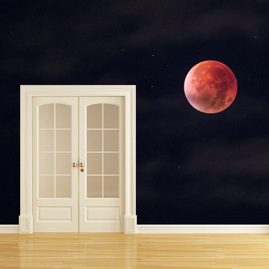 Photography Blood Moon Wall Mural for Bedroom, Black and Red, Personalized Size Available Clearhalo 'Wall Decor' 'Wall Mural' 1784154
