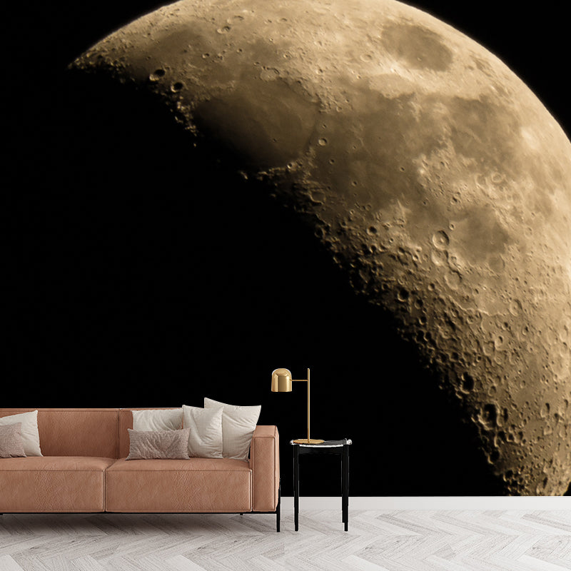 Realistic Waning Moon Wall Mural for Children Bedroom Astronomy Wall Covering, Custom Print Clearhalo 'Wall Decor' 'Wall Mural' 1784158
