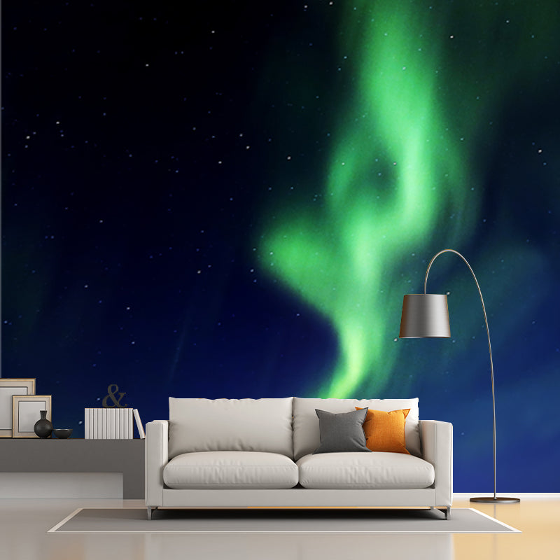 Aqua Modern Wall Paper Mural Big Aurora at Starry Night Wall Covering for Bedroom Clearhalo 'Wall Decor' 'Wall Mural' 1784164