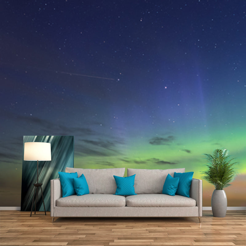 Contemporary Aurora Wallpaper Mural in Aqua Living Room Wall Art, Personalized Size Clearhalo 'Wall Decor' 'Wall Mural' 1784169