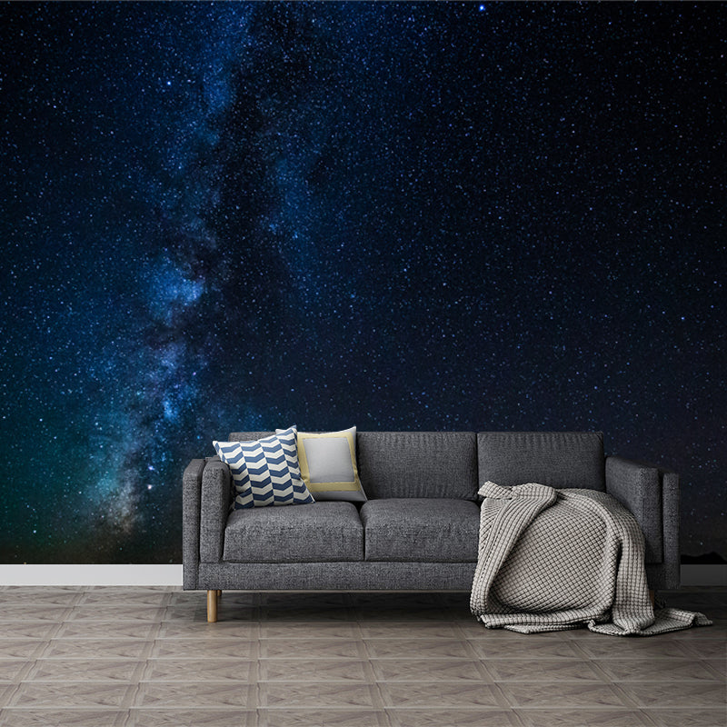 Black-Blue Stars View Mural Stain Resistant Modernist Bedroom Wall Decoration, Non-Woven Black-Blue Clearhalo 'Wall Decor' 'Wall Mural' 1784172