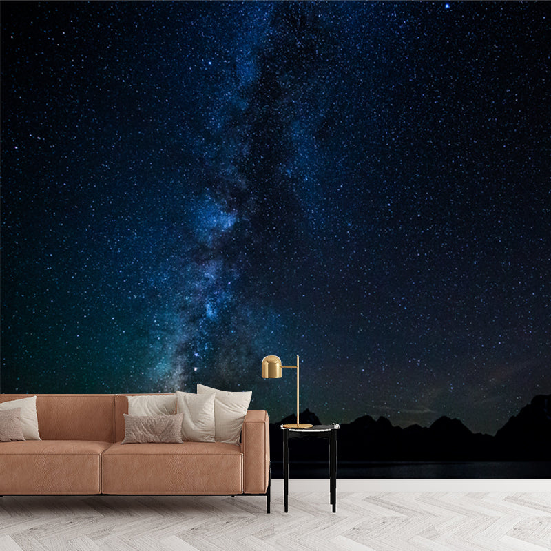 Black-Blue Stars View Mural Stain Resistant Modernist Bedroom Wall Decoration, Non-Woven Clearhalo 'Wall Decor' 'Wall Mural' 1784173