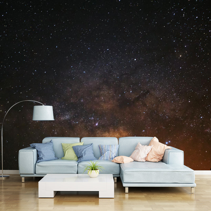 Photography Milky Way Wall Mural Washable Modern Bedroom Wall Covering in Dark Grey-Yellow Dark Gray-Yellow Clearhalo 'Wall Decor' 'Wall Mural' 1784177