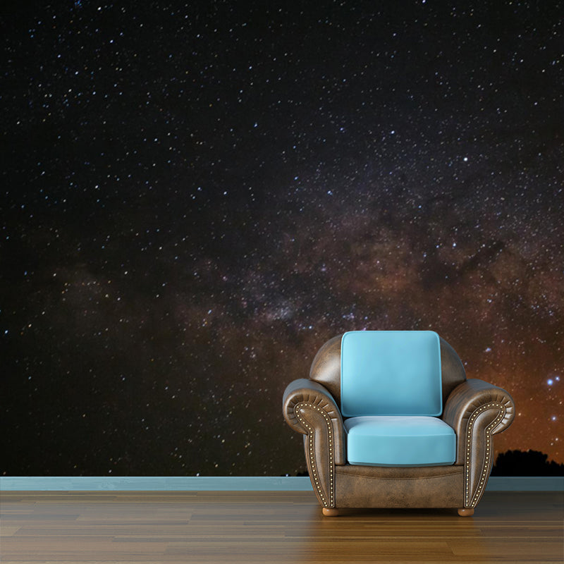 Photography Milky Way Wall Mural Washable Modern Bedroom Wall Covering in Dark Grey-Yellow Clearhalo 'Wall Decor' 'Wall Mural' 1784178