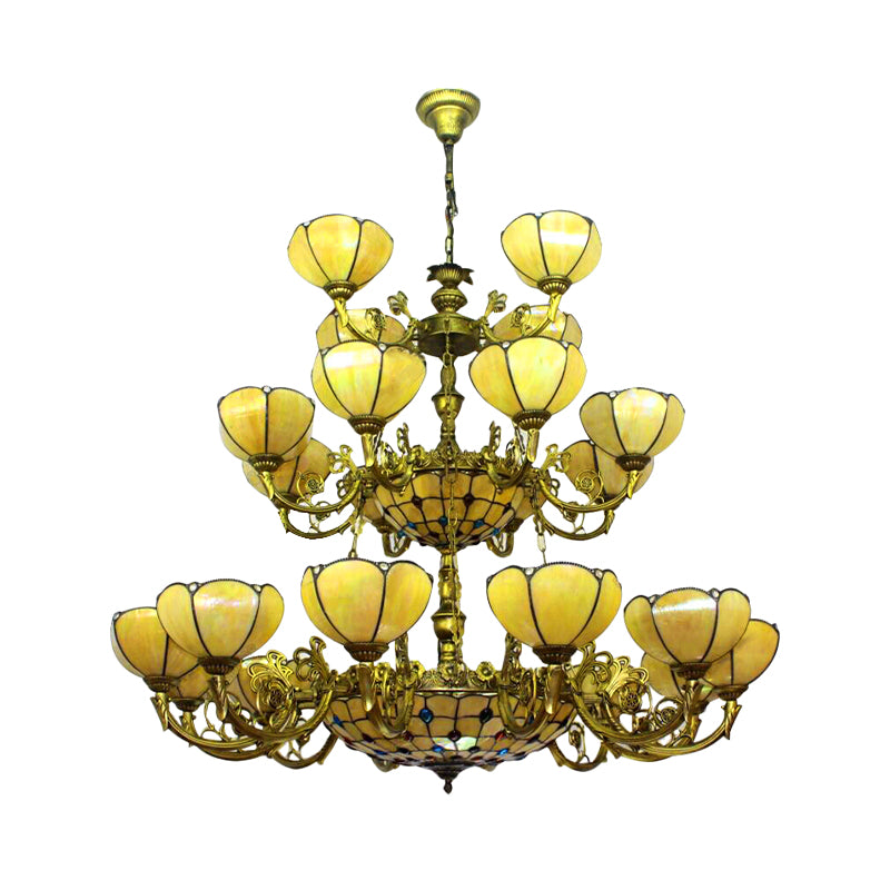 Glass Dome Shade Chandelier Villa Hotel 3-Tier Tiffany Antique Hanging Light in Yellow Clearhalo 'Ceiling Lights' 'Chandeliers' 'Industrial' 'Middle Century Chandeliers' 'Tiffany Chandeliers' 'Tiffany close to ceiling' 'Tiffany' Lighting' 178428