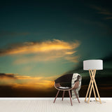 Contemporary Feather-Like Cloud Mural Green-Yellow Living Room Wall Art, Custom Made Clearhalo 'Wall Decor' 'Wall Mural' 1784301