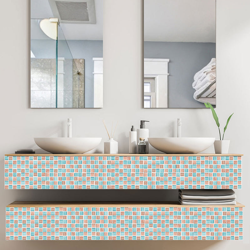 Colorful Bohemian Peel Wallpaper Panels 3.3-sq ft Mosaic Tiles Wall Decor for Bathroom Pink-Blue Clearhalo 'Wall Decor' 'Wallpaper' 1784327